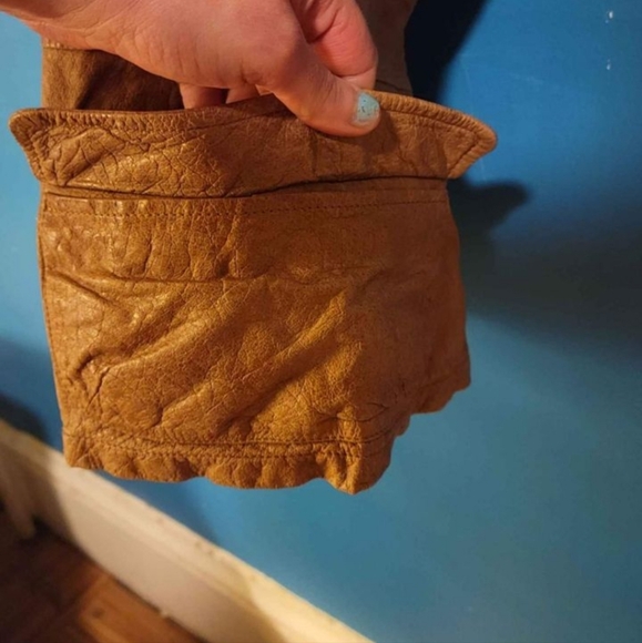 JACKETT NEW YORK Genuine Leather Boho Tan Vest with Hood Small - Picture 10 of 11